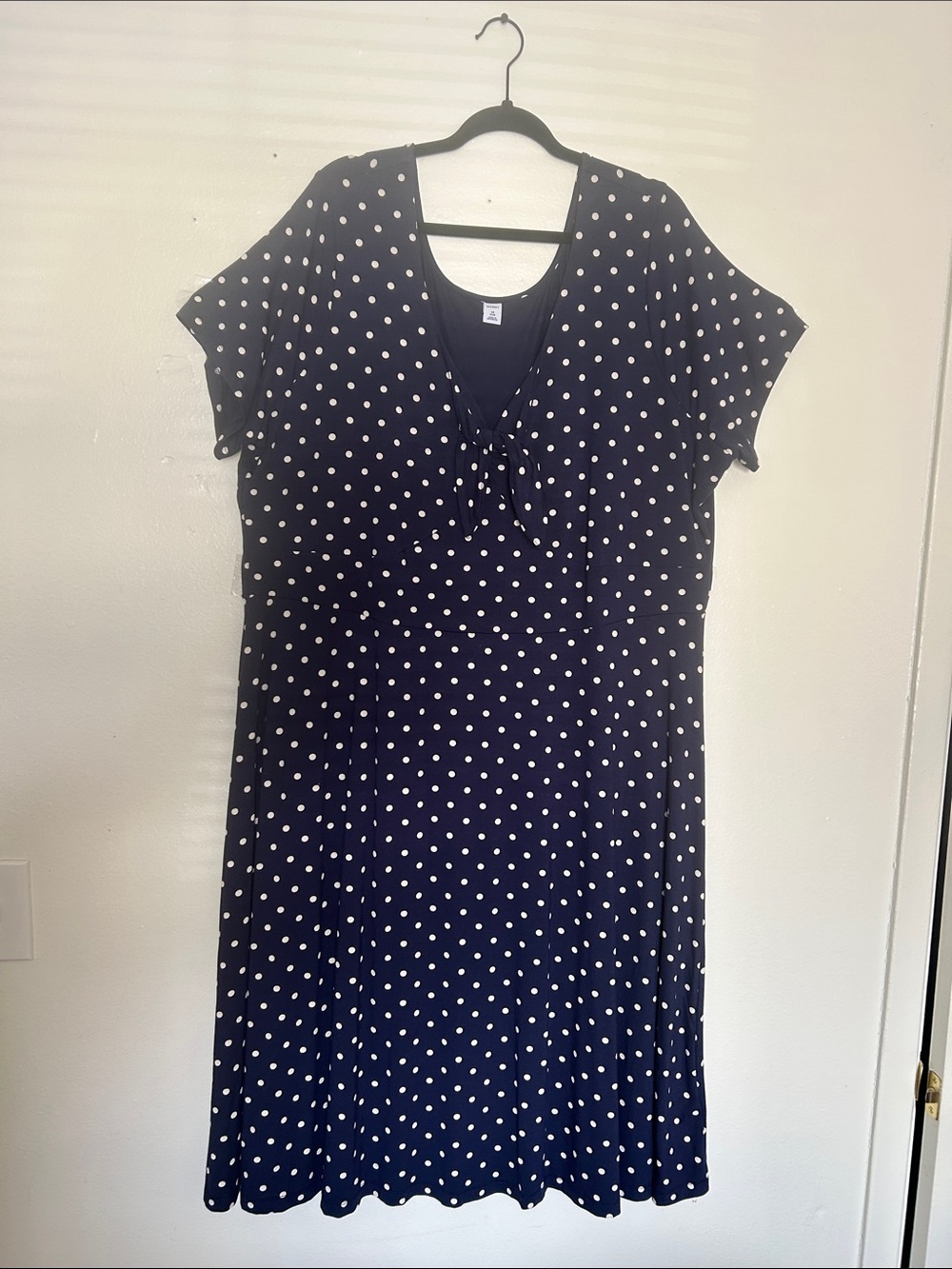 Old Navy, blue and cream polkadot Tie front dress